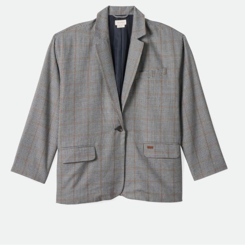 BRIXTON AXL Oversized Plaid Blazer - Black/Off White/Tan - Size M